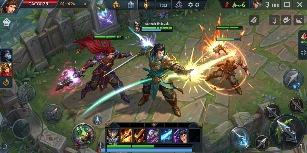 Tampilan seru gameplay CACOR78 dengan pertarungan hero MOBA.
