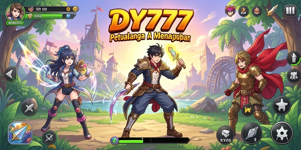 Tampilan gameplay DY777 dengan pertarungan karakter Anime yang seru.
