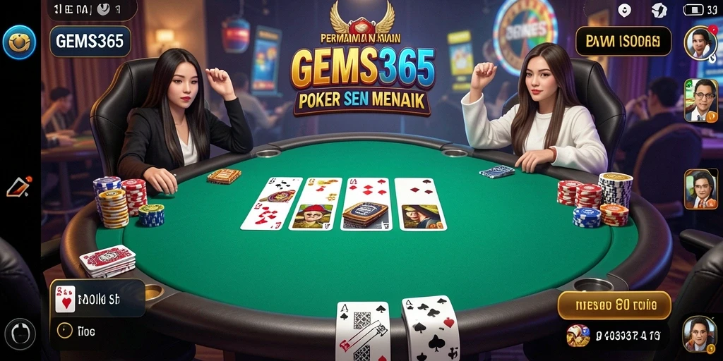 Tampilan screenshot GEMS365 menampilkan aksi poker mendebarkan.