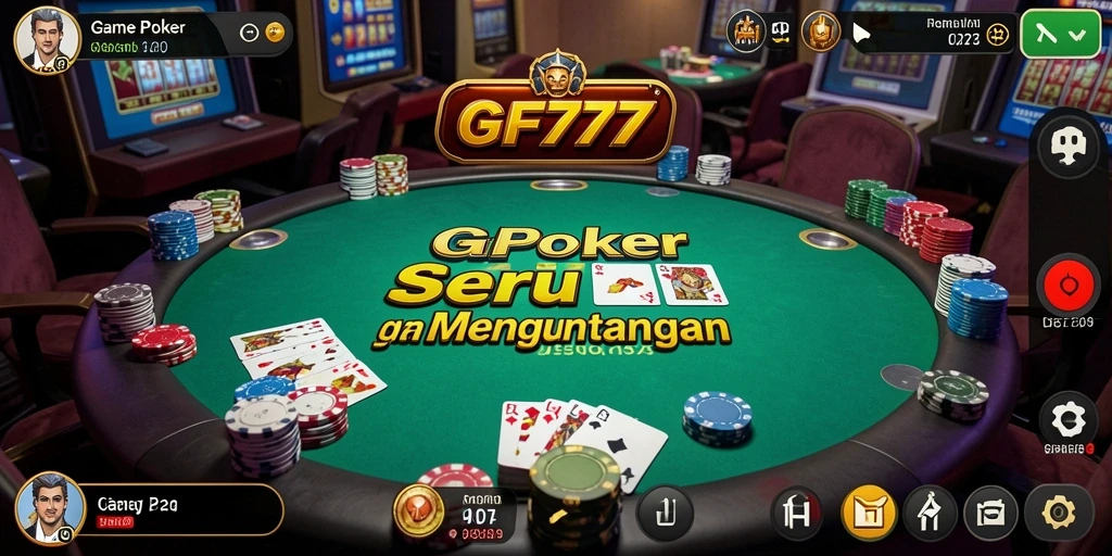 Tangkapan layar gameplay GF777 yang menampilkan suasana poker yang mendebarkan.