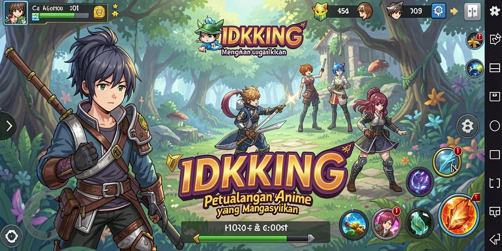 Screenshot gameplay IDRKING menampilkan karakter anime yang penuh aksi.