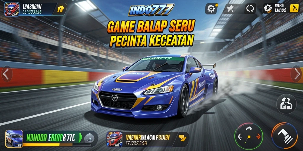Screenshot menunjukkan balapan mendebarkan di jalur urban dengan mobil kencang.