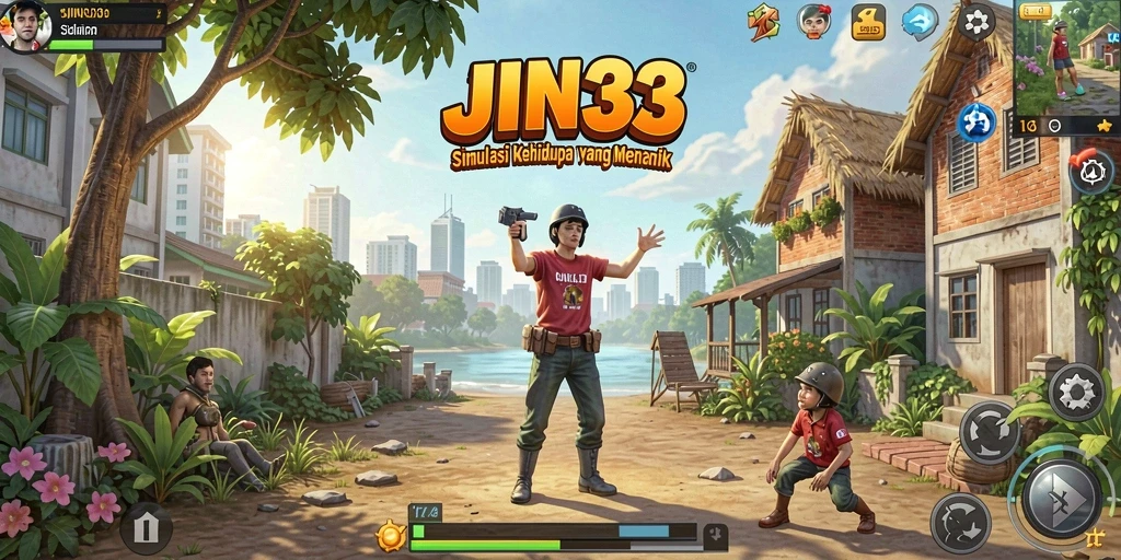 Tangkapan layar JIN33 yang menampilkan interaksi karakter dan gameplay yang seru.