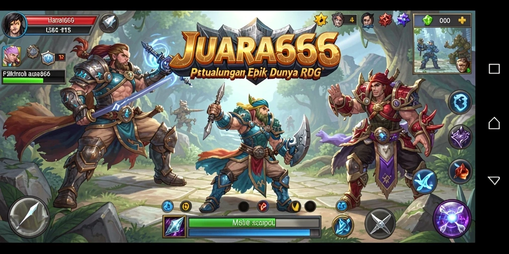 Screenshot utama JUARA666 menampilkan aksi pertempuran epik dalam dunia RPG.