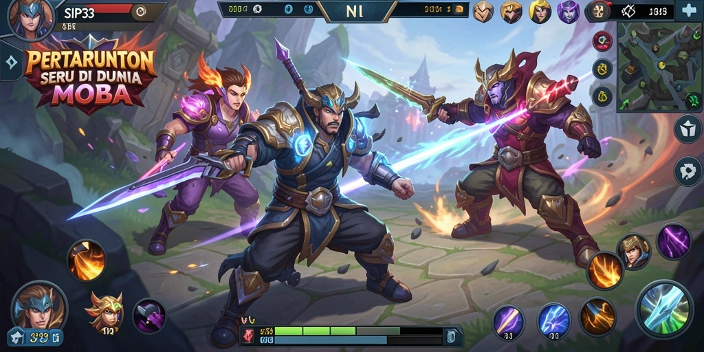 Screenshot SIP33 menampilkan aksi seru pertarungan tim MOBA.