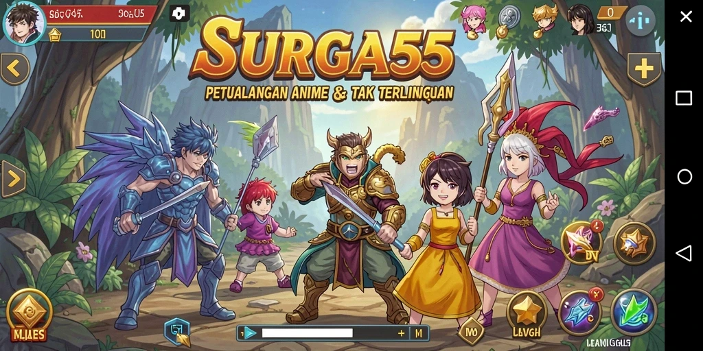 Screenshot gameplay SURGA55 menampilkan aksi karakter anime yang seru.