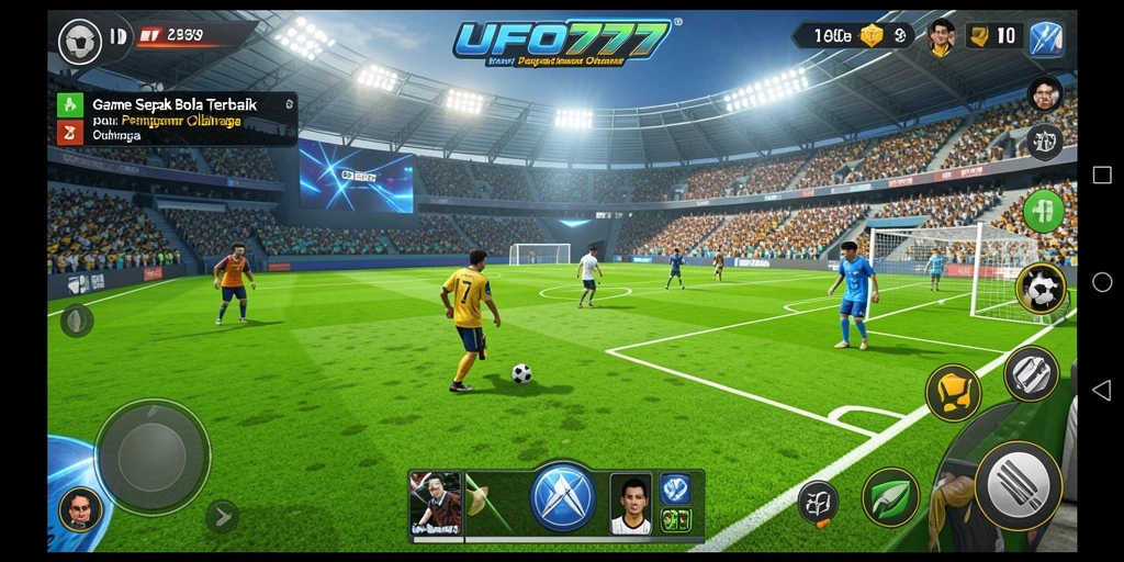 Screenshot gameplay UFO777 yang menampilkan aksi sepak bola seru.